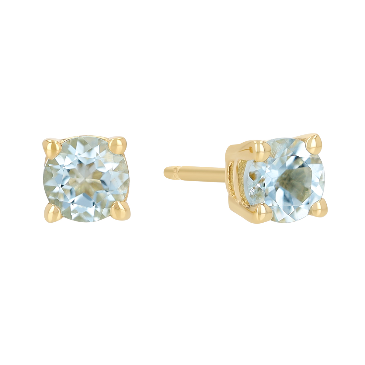 Dainty Round Aquamarine Stud Earrings in Yellow Gold