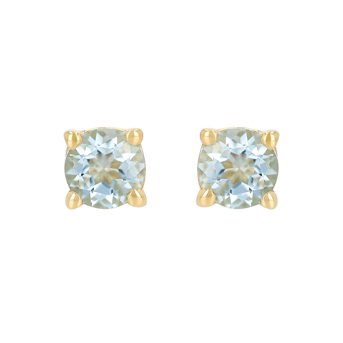 Dainty Round Aquamarine Stud Earrings in Yellow Gold