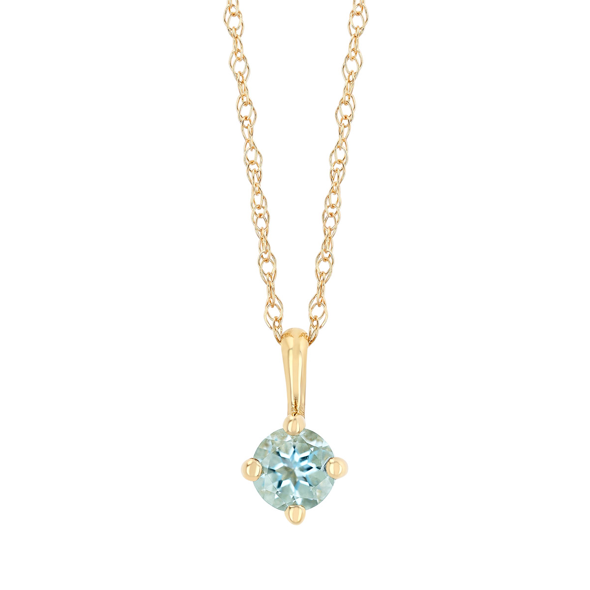 Round Aquamarine Solitaire Pendant in Yellow Gold, 18