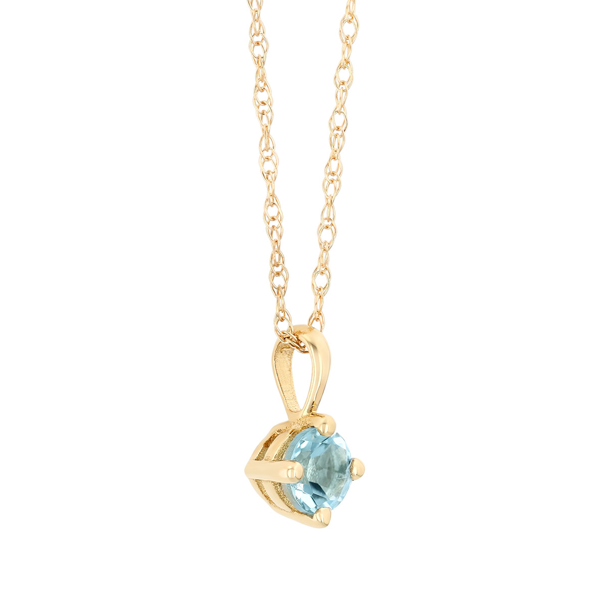 Round Aquamarine Solitaire Pendant in Yellow Gold, 18