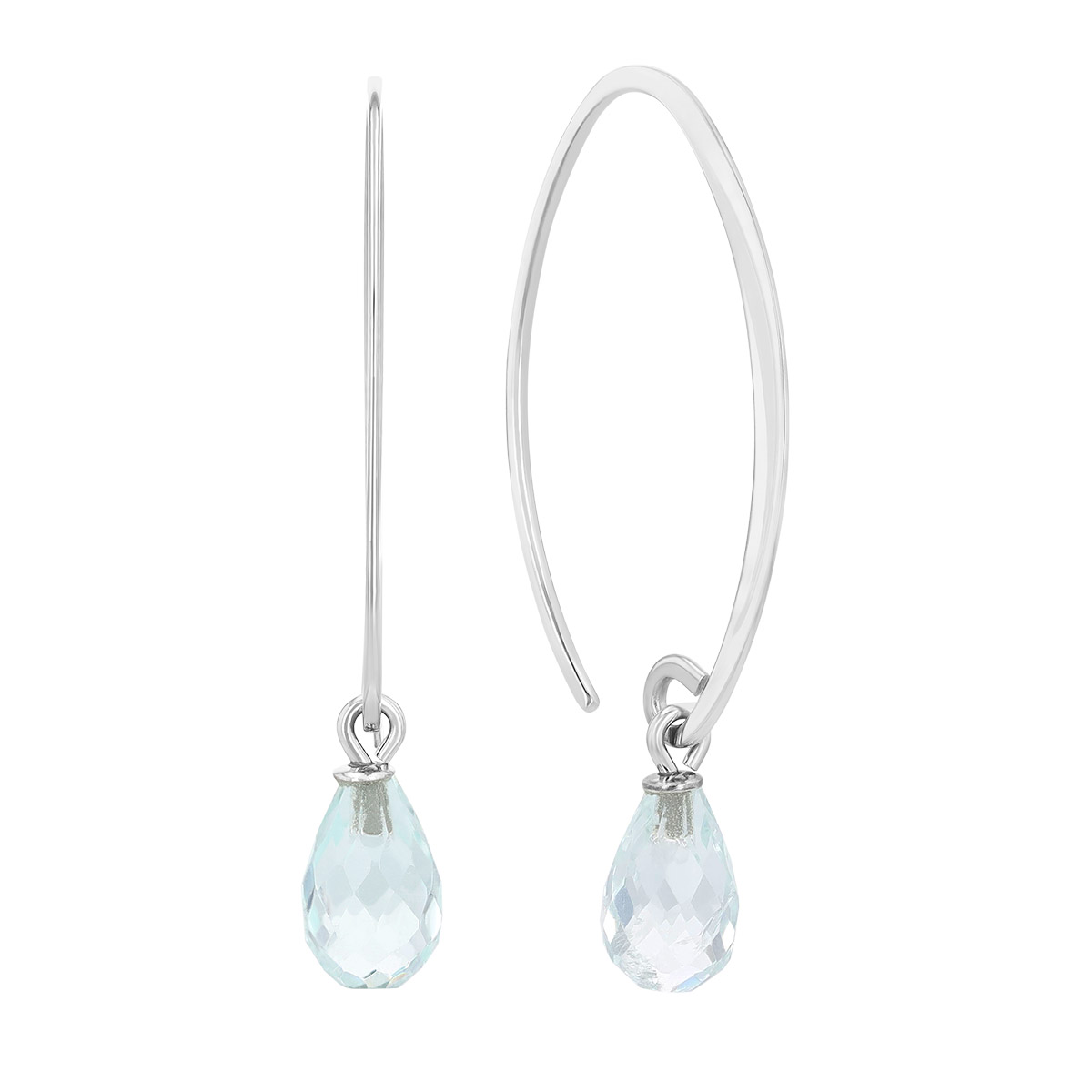 Briolette Aquamarine Drop Threader Earrings in White Gold