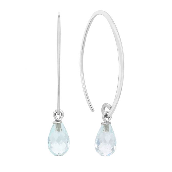 Briolette Aquamarine Drop Threader Earrings in White Gold