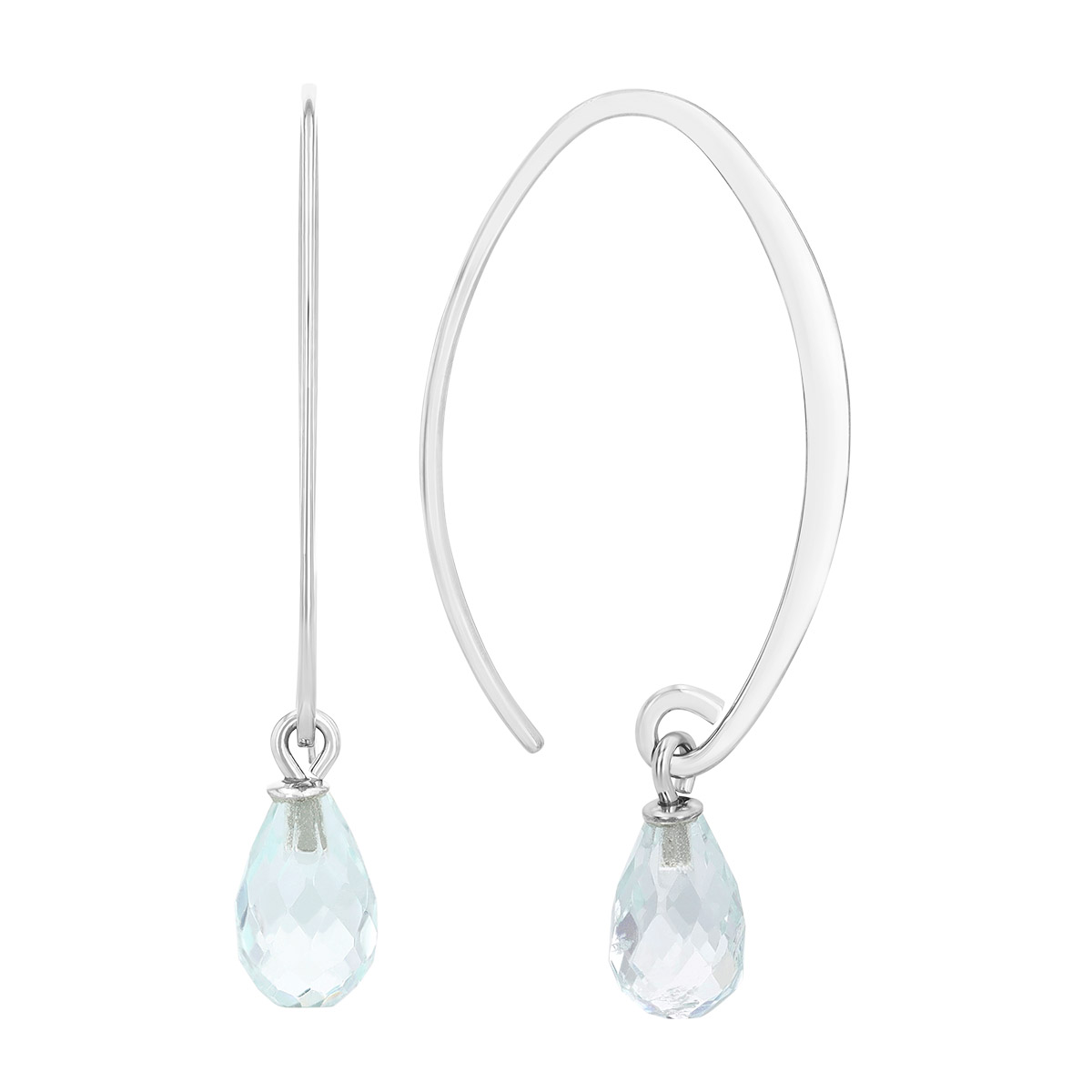 Briolette Aquamarine Drop Threader Earrings in White Gold
