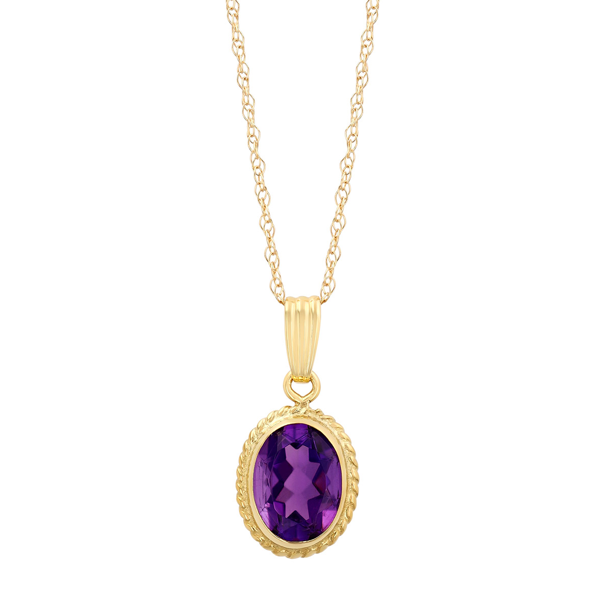 Bezel Set Oval Amethyst Pendant in Yellow Gold, 18