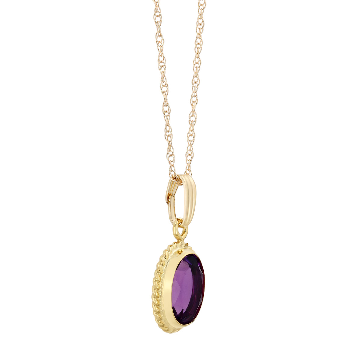 Bezel Set Oval Amethyst Pendant in Yellow Gold, 18