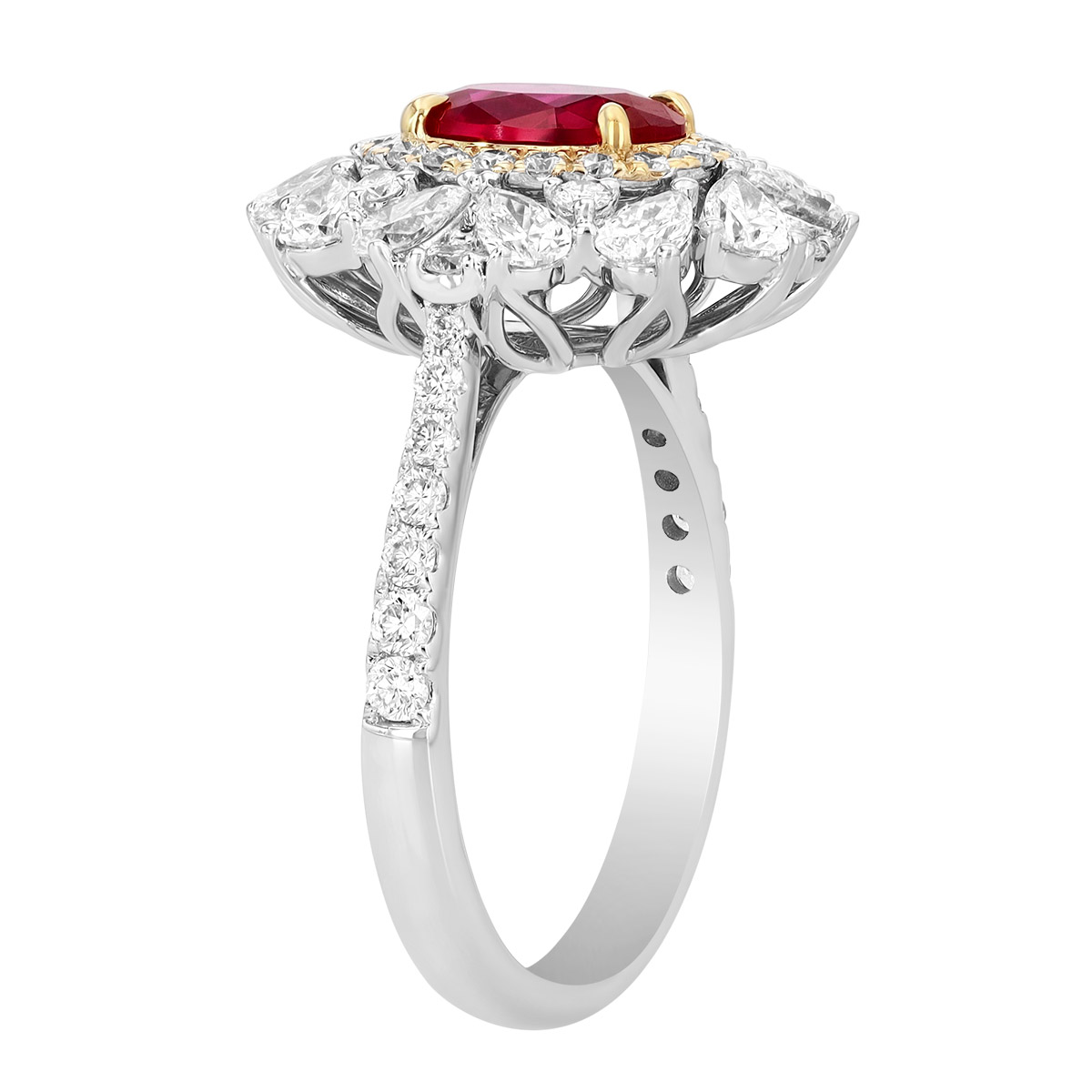 TARA Pearls Oval Ruby & Mixed Shape Diamond Double Halo Ring in Two Tone