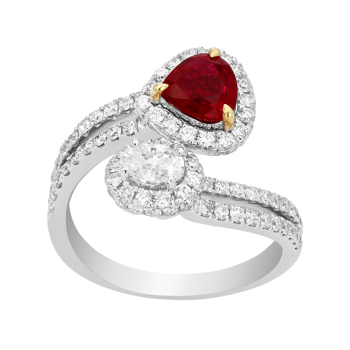 TARA Pearls Trillion Ruby & Diamond Bypass Ring in Two Tone