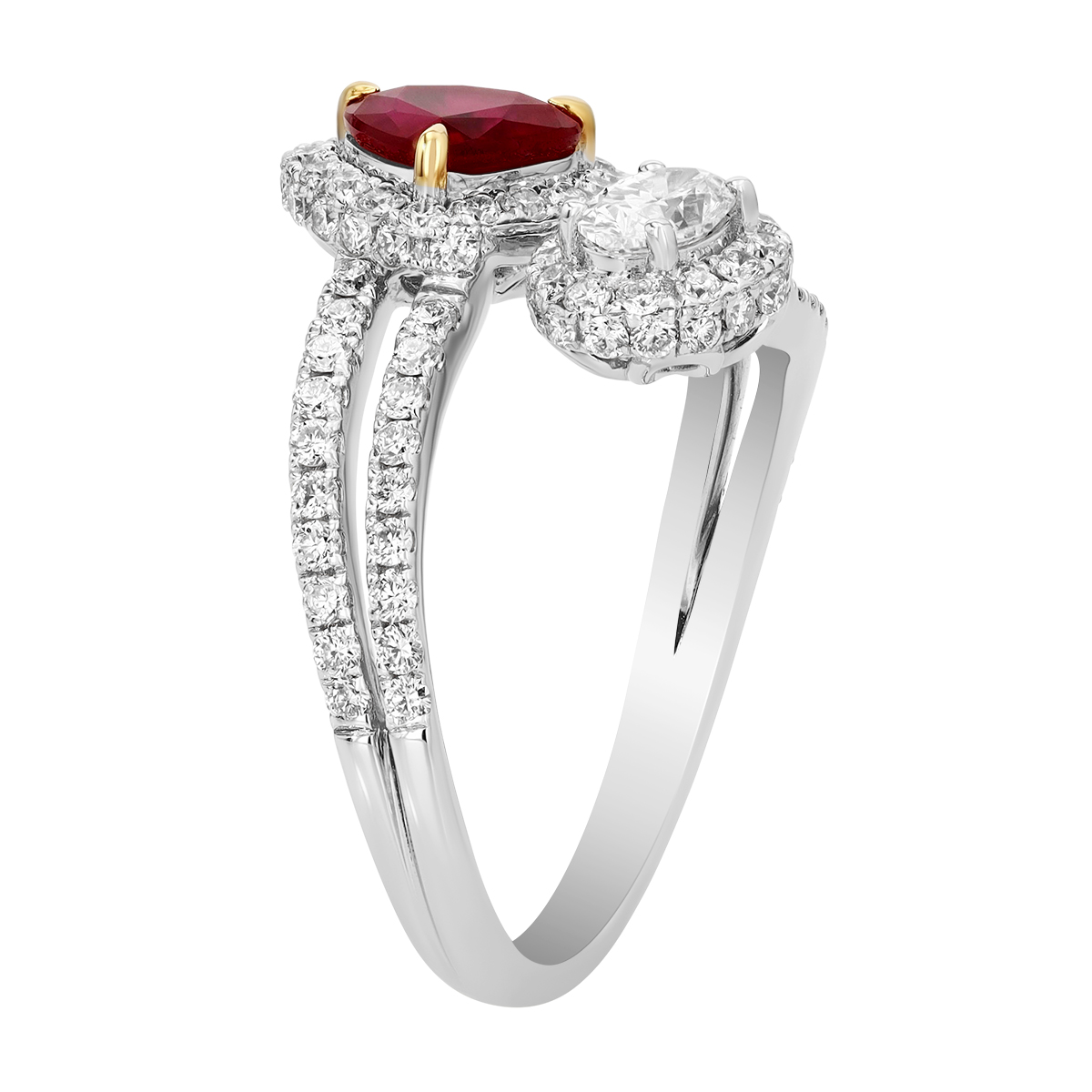 TARA Pearls Trillion Ruby & Diamond Bypass Ring in Two Tone