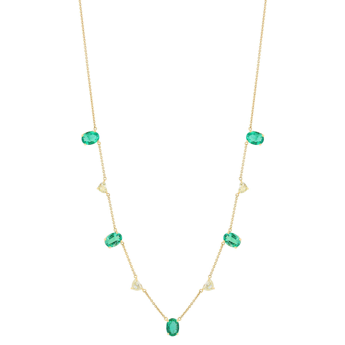 TARA Pearls Oval Emerald & Heart Shape Fancy Yellow Diamond Station Necklace in Yellow Gold, 18
