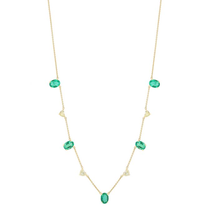 TARA Pearls Oval Emerald & Heart Shape Fancy Yellow Diamond Station Necklace in Yellow Gold, 18"