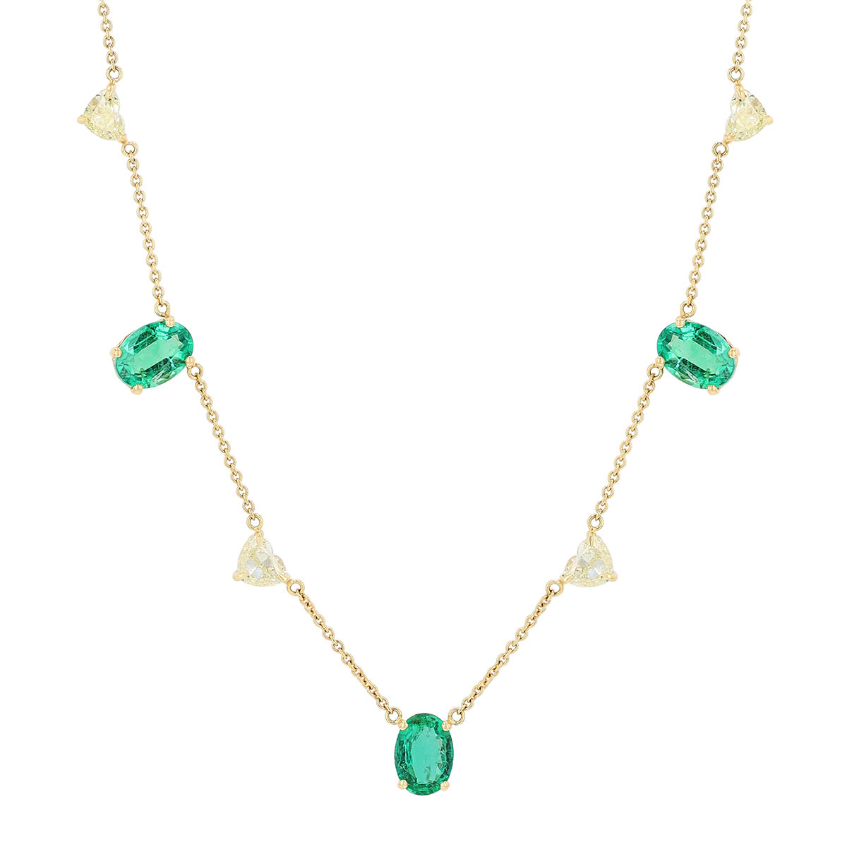 TARA Pearls Oval Emerald & Heart Shape Fancy Yellow Diamond Station Necklace in Yellow Gold, 18