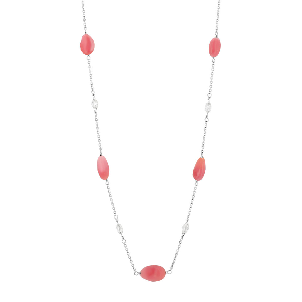TARA Pearls Conch Pearl & Diamond Station Necklace in Platinum, 17