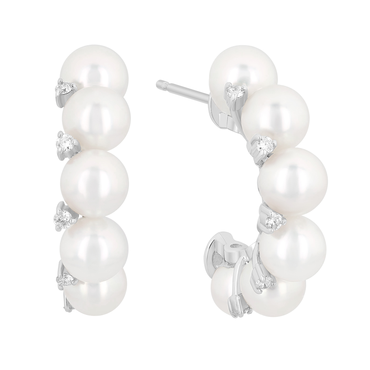 TARA Pearls White Cultured Pearl & Diamond Hoop Earrings in White Gold
