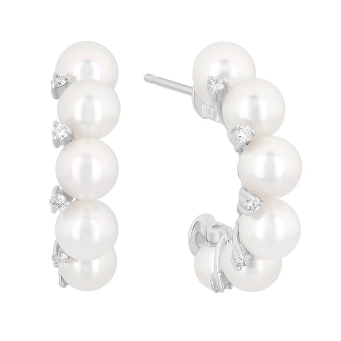 TARA Pearls White Cultured Pearl & Diamond Hoop Earrings in White Gold