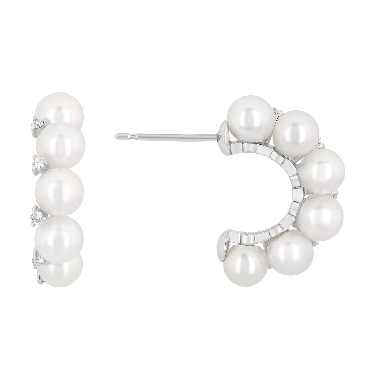 TARA Pearls White Cultured Pearl & Diamond Hoop Earrings in White Gold