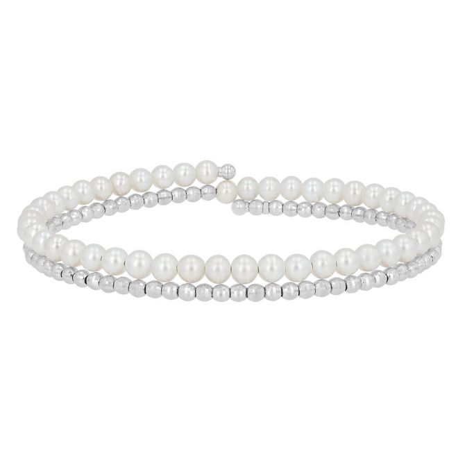 TARA Pearls Freshwater Cultured Pearl & White Gold Bead Two Row Wrap Bracelet