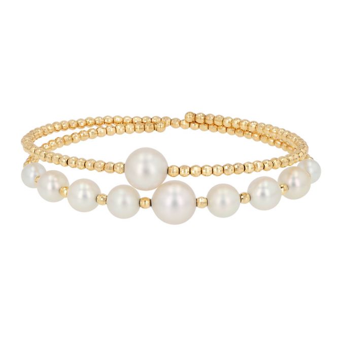 TARA Pearls Cultured Pearl Station & Yellow Gold Bead Wrap Bracelet