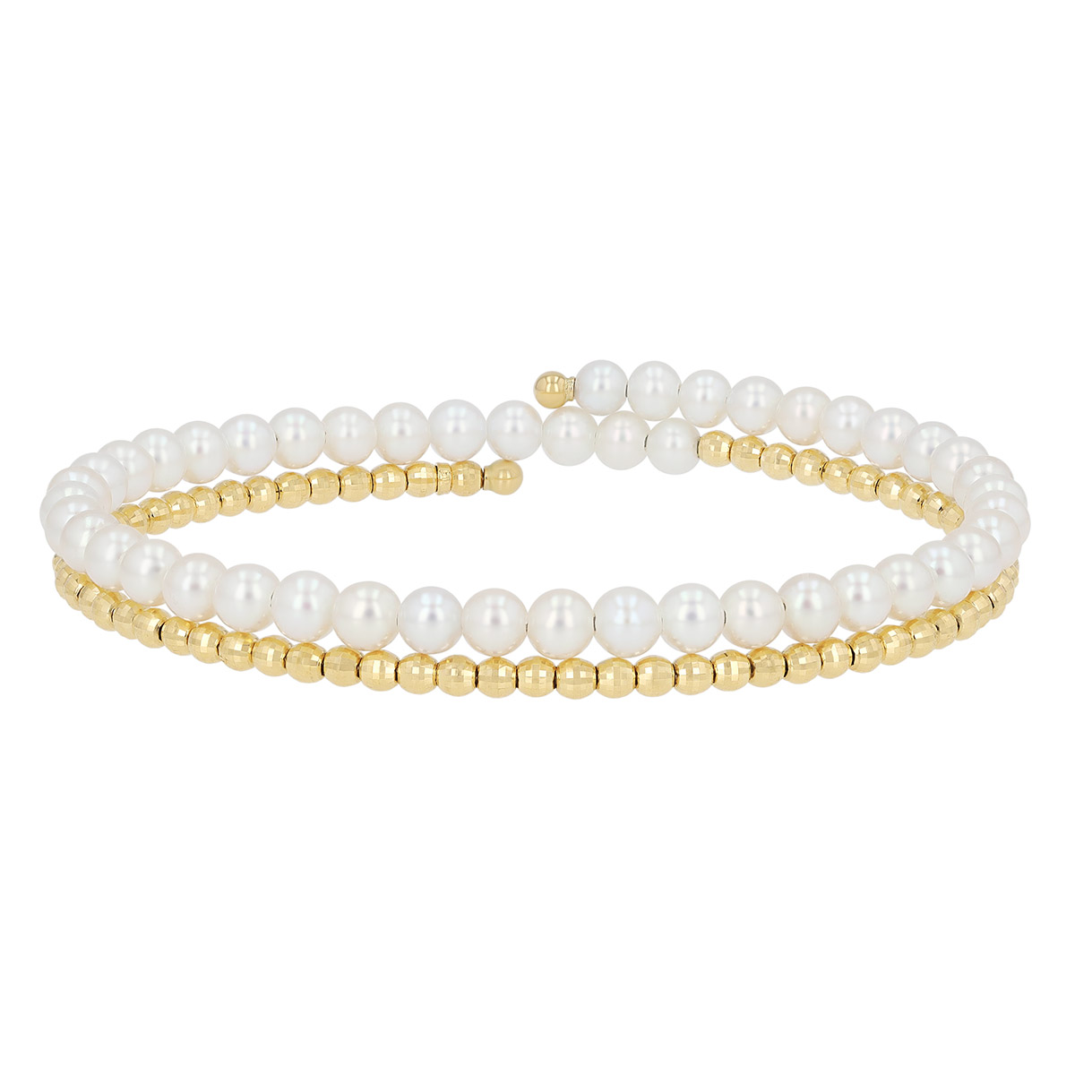 TARA Pearls Freshwater Cultured Pearl & Yellow Gold Bead Two Row Wrap Bracelet
