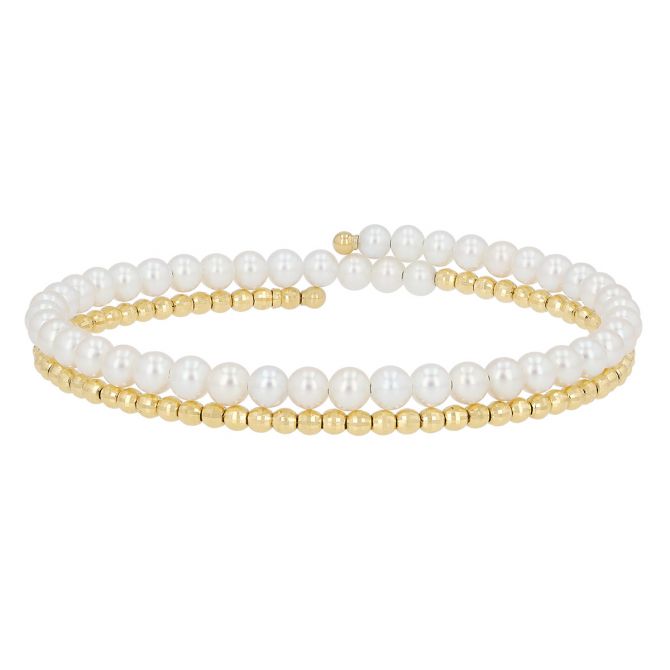 TARA Pearls Freshwater Cultured Pearl & Yellow Gold Bead Two Row Wrap Bracelet