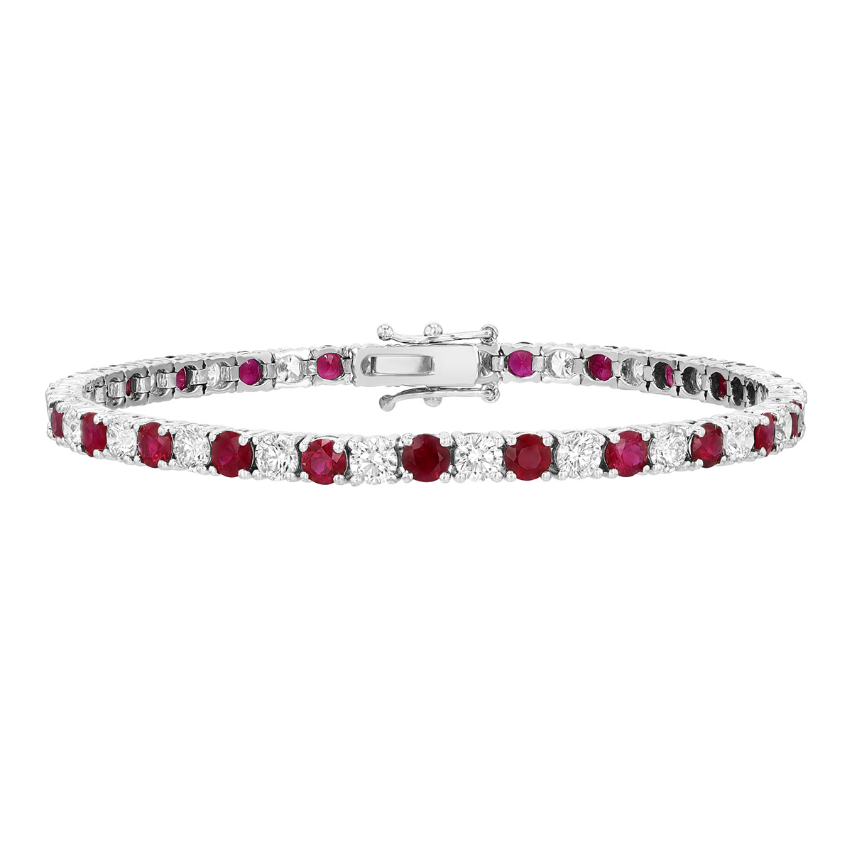 Omi Prive Dore Round Ruby & Diamond Tennis Bracelet in White Gold, 7