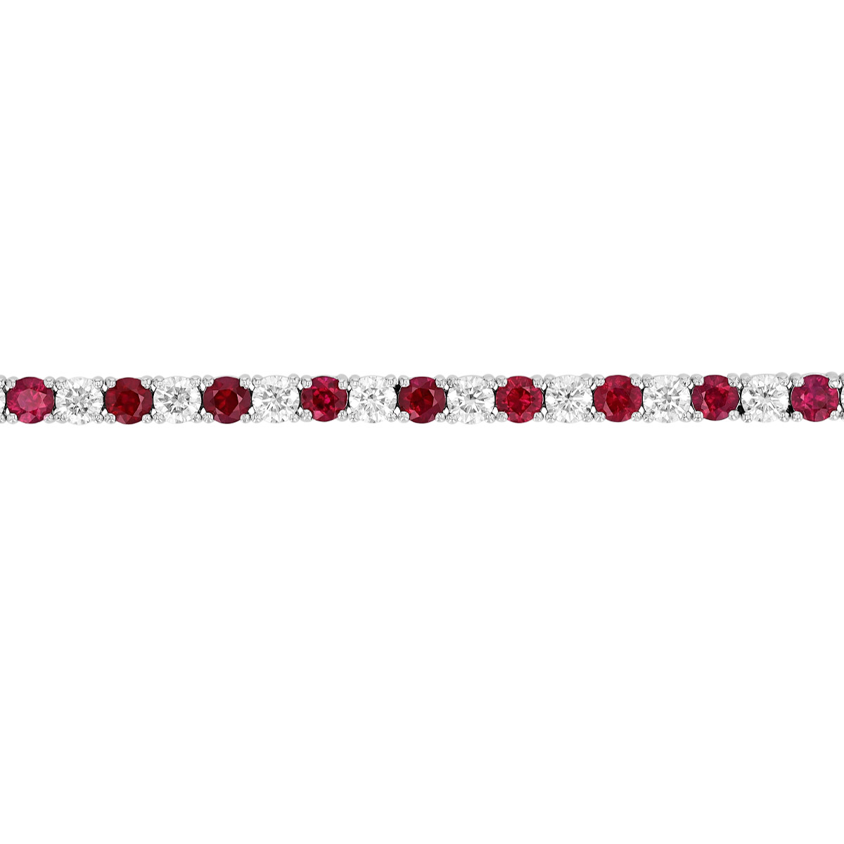Omi Prive Dore Round Ruby & Diamond Tennis Bracelet in White Gold, 7