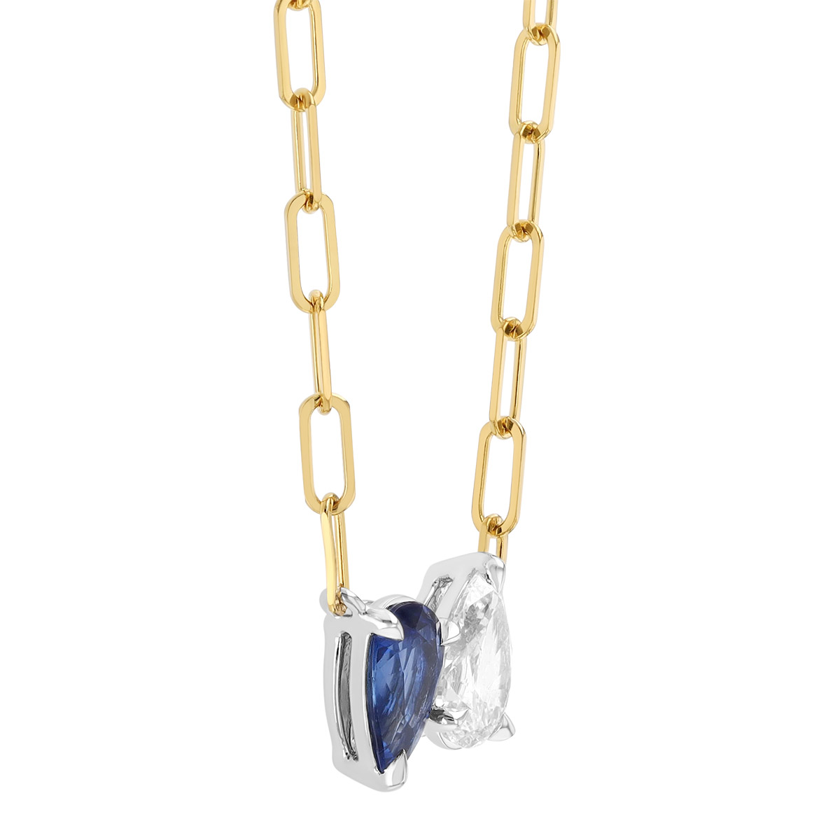Phillips House One of One Pear Shape Sapphire & Diamond Duo Pendant in Yellow Gold & Platinum, 18