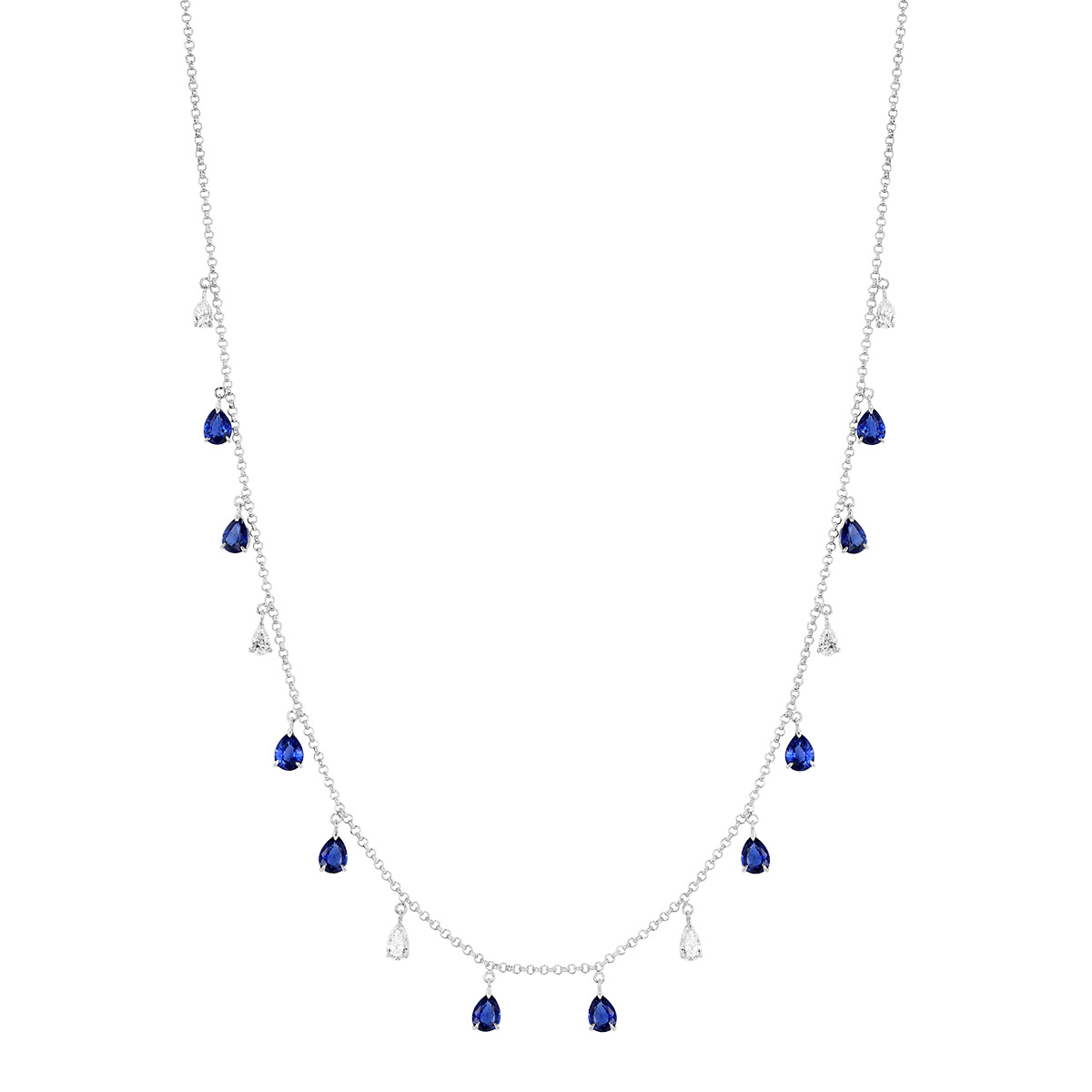 TARA Pearls Pear Shape Sapphire & Diamond Dangle Station Necklace in White Gold, 18