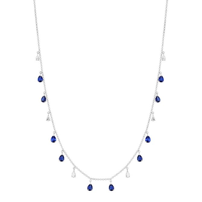 TARA Pearls Pear Shape Sapphire & Diamond Dangle Station Necklace in White Gold, 18"