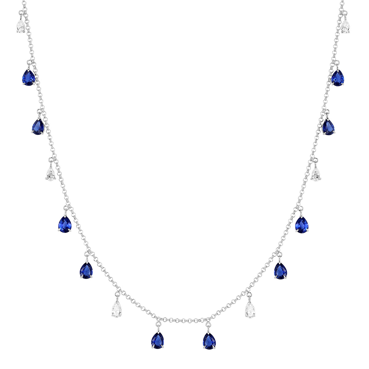 TARA Pearls Pear Shape Sapphire & Diamond Dangle Station Necklace in White Gold, 18