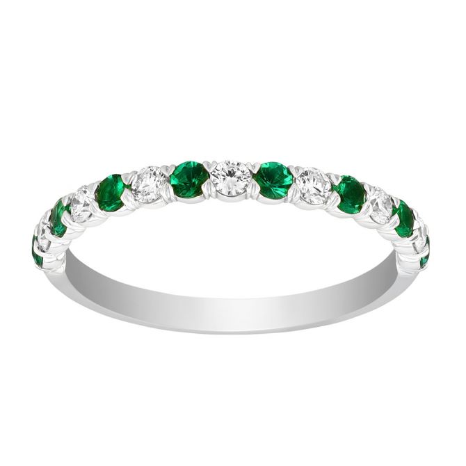 Precision Set Round Emerald & Diamond Band Ring in Platinum, 0.42 tw
