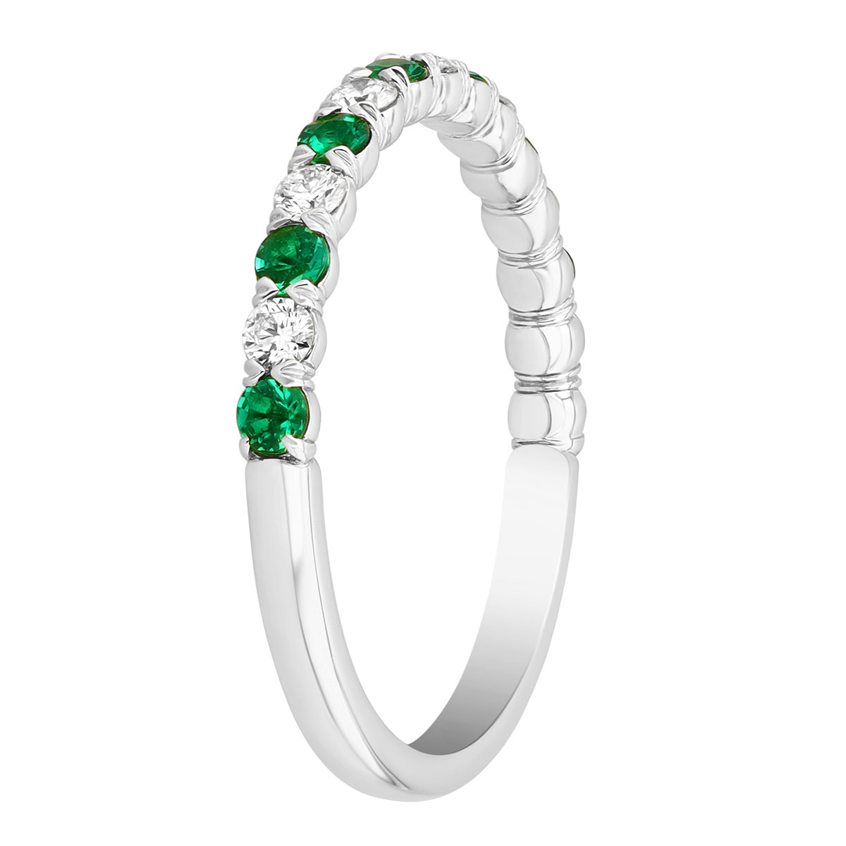 Precision Set Round Emerald & Diamond Band Ring in Platinum, 0.42 tw