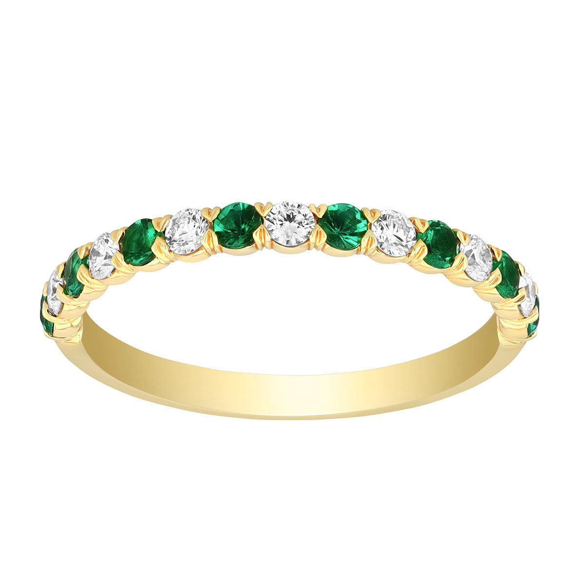 Precision Set Round Emerald & Diamond Band Ring in Yellow Gold, 0.44 tw