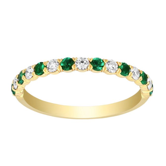 Precision Set Round Emerald & Diamond Band Ring in Yellow Gold, 0.44 tw
