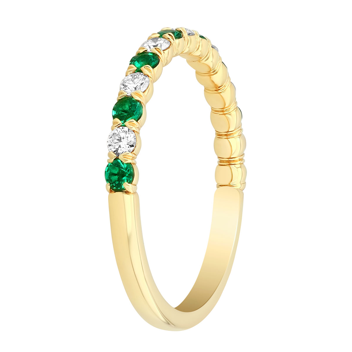 Precision Set Round Emerald & Diamond Band Ring in Yellow Gold, 0.44 tw