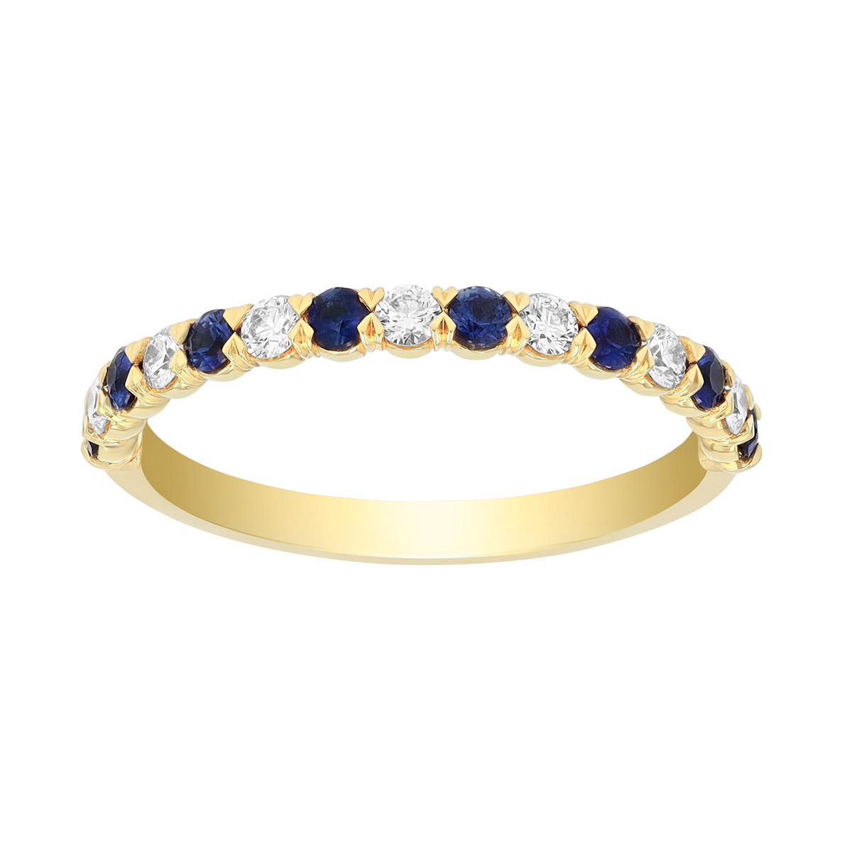 Precision Set Round Sapphire & Diamond Band Ring in Yellow Gold, 0.45 tw