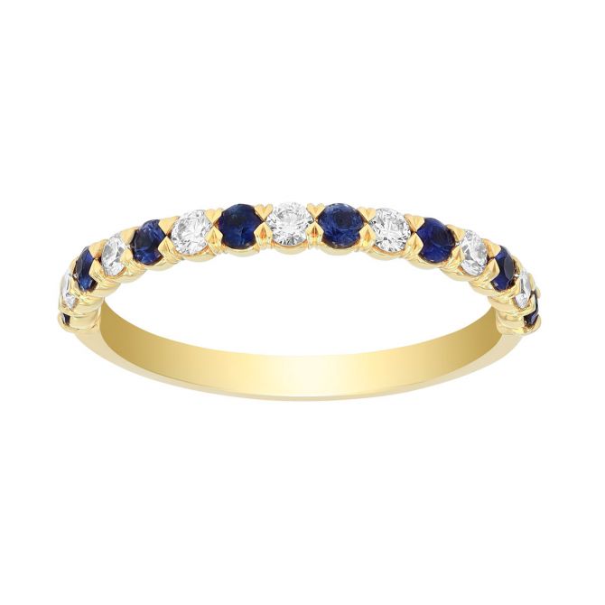 Precision Set Round Sapphire & Diamond Band Ring in Yellow Gold, 0.45 tw