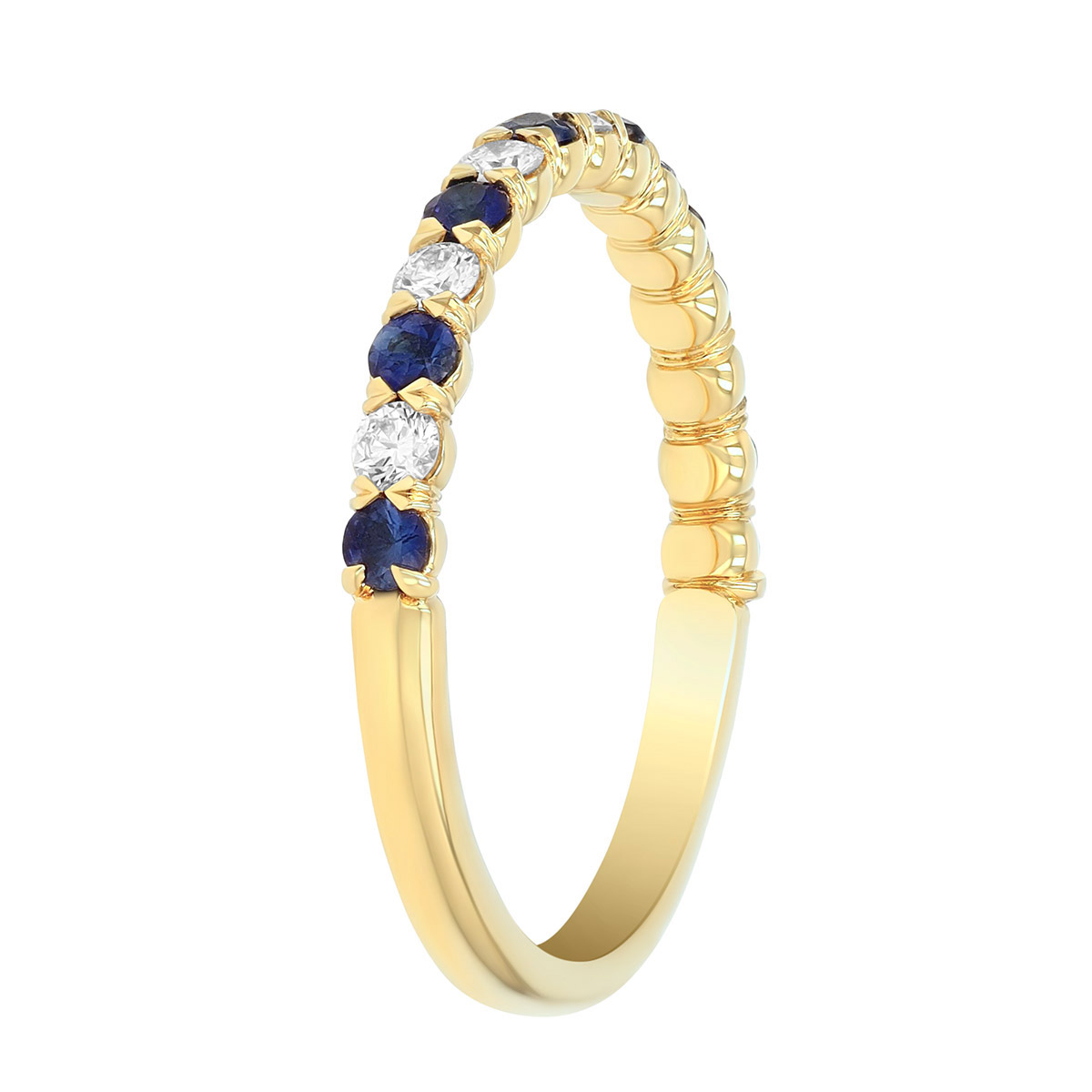 Precision Set Round Sapphire & Diamond Band Ring in Yellow Gold, 0.45 tw