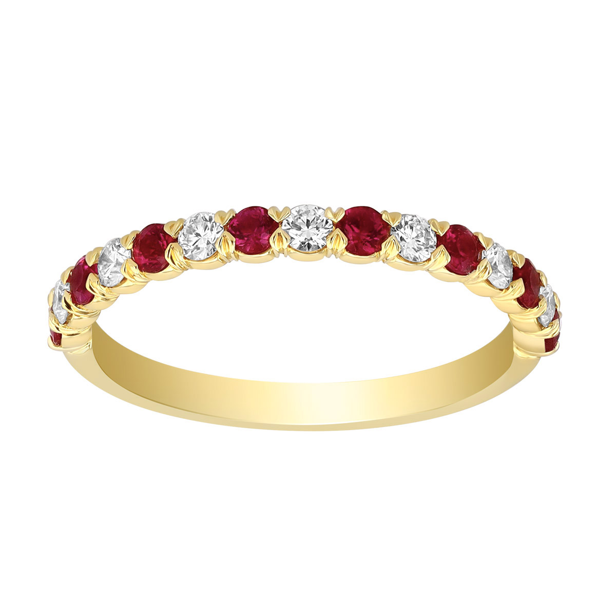 Precision Set Round Ruby & Diamond Band Ring in Yellow Gold, 0.50 tw