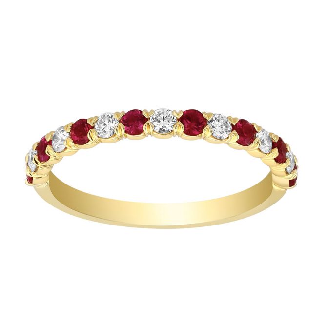 Precision Set Round Ruby & Diamond Band Ring in Yellow Gold, 0.50 tw