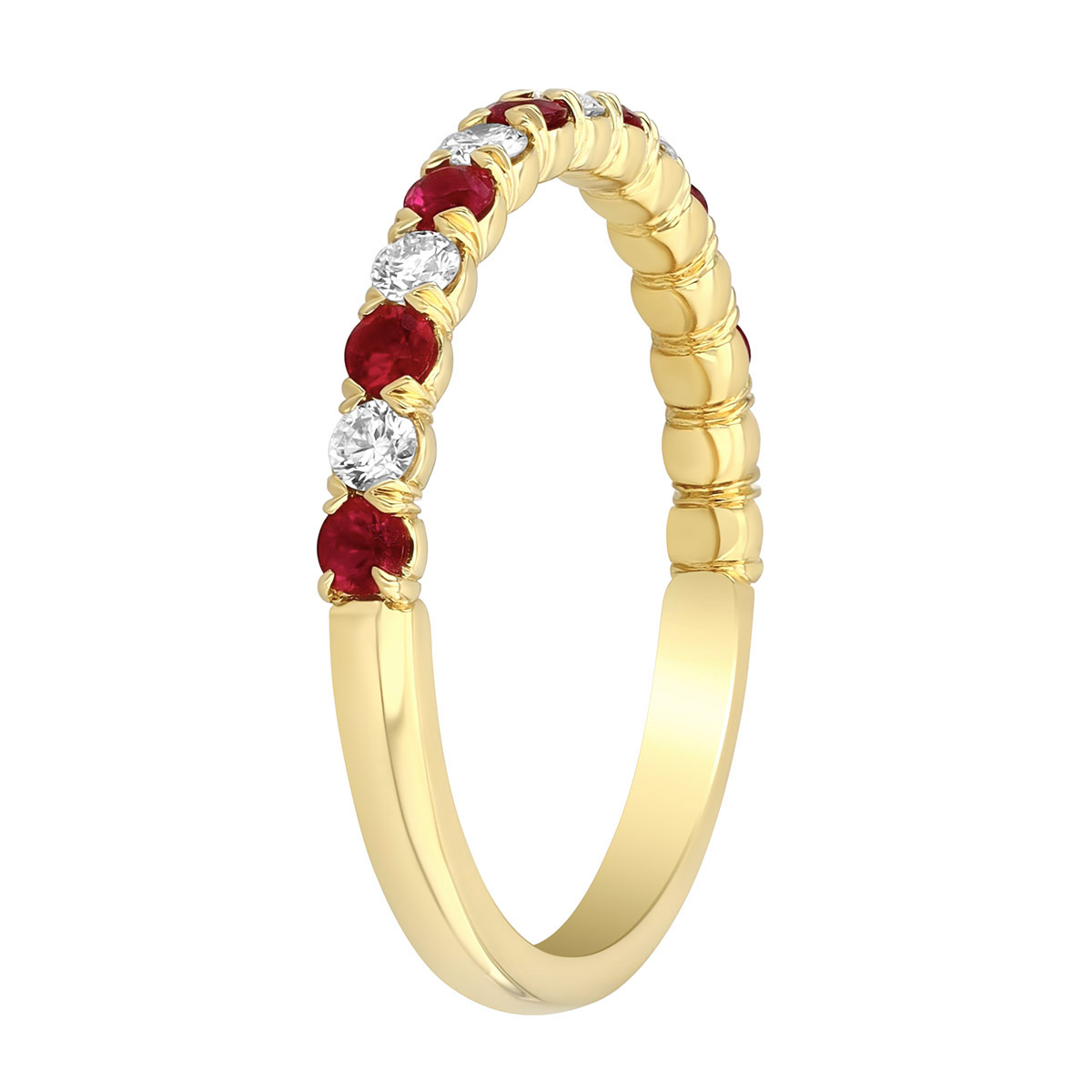 Precision Set Round Ruby & Diamond Band Ring in Yellow Gold, 0.50 tw