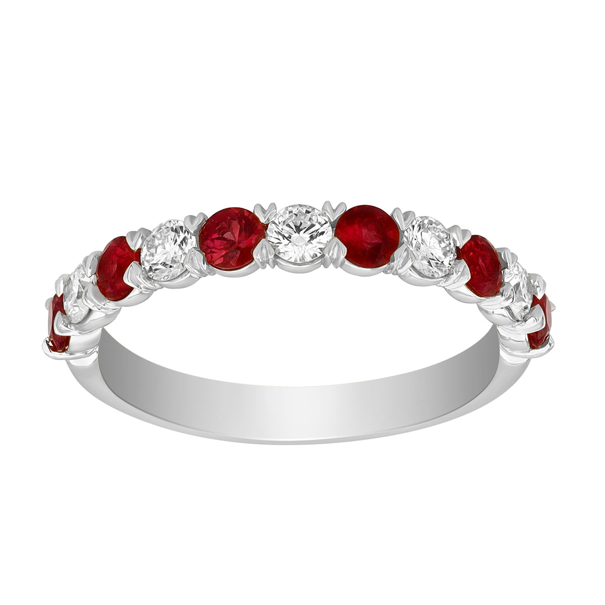 Precision Set Round Ruby & Diamond Band Ring in Platinum, 0.93 tw