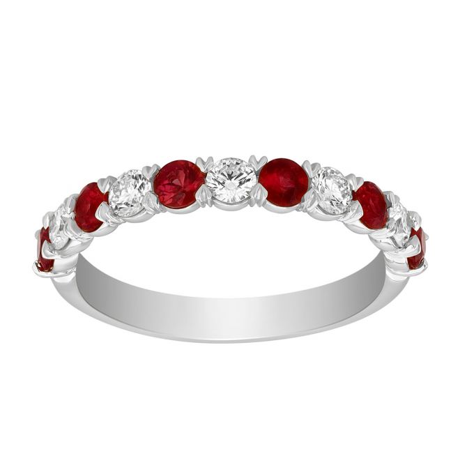 Precision Set Round Ruby & Diamond Band Ring in Platinum, 0.93 tw