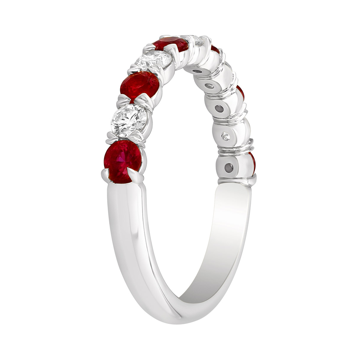 Precision Set Round Ruby & Diamond Band Ring in Platinum, 0.93 tw