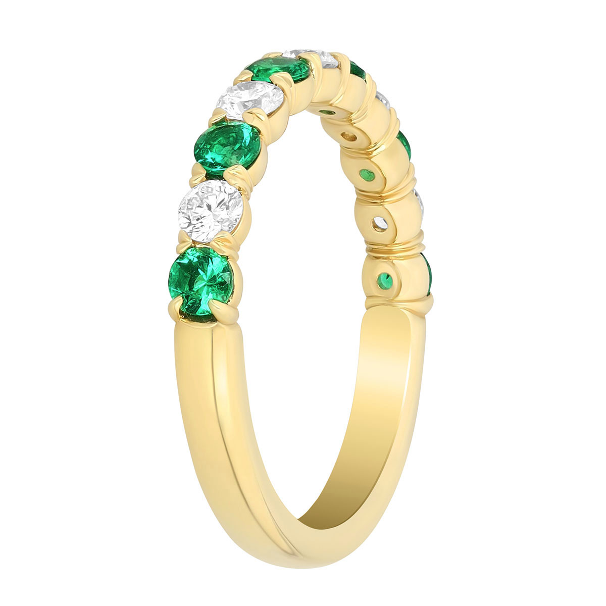 Precision Set Round Emerald & Diamond Band Ring in Yellow Gold, 0.78 tw