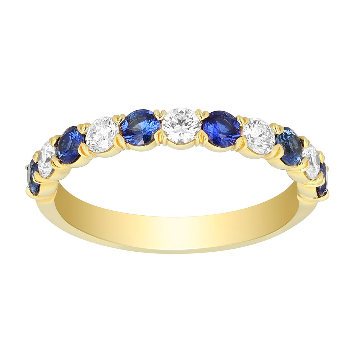Precision Set Round Sapphire & Diamond Band Ring in Yellow Gold, 0.92 tw