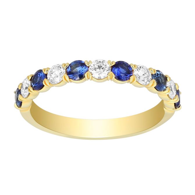 Precision Set Round Sapphire & Diamond Band Ring in Yellow Gold, 0.92 tw