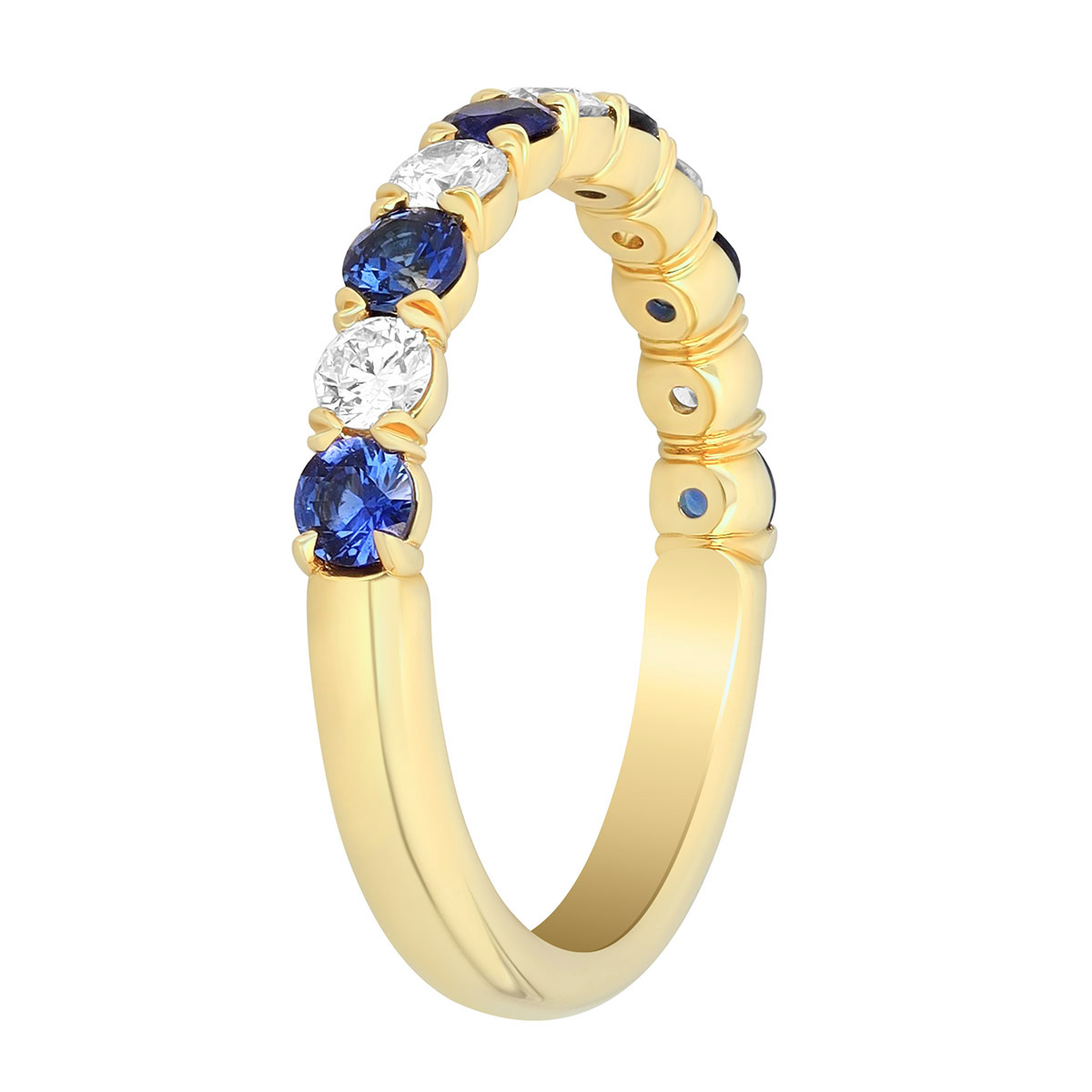 Precision Set Round Sapphire & Diamond Band Ring in Yellow Gold, 0.92 tw