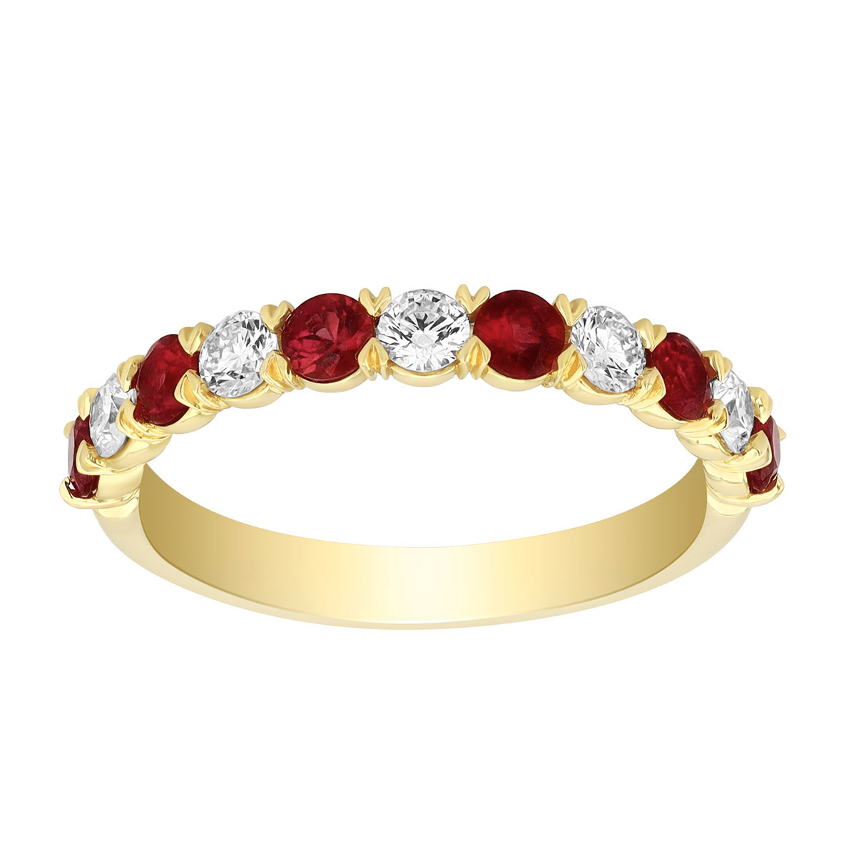 Precision Set Round Ruby & Diamond Band Ring in Yellow Gold, 0.92 tw