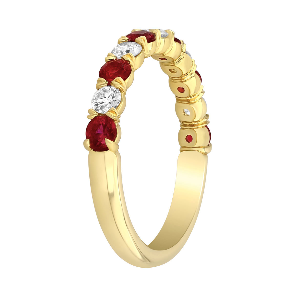 Precision Set Round Ruby & Diamond Band Ring in Yellow Gold, 0.92 tw