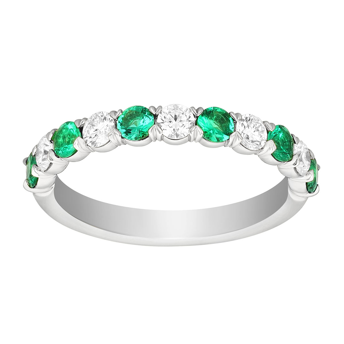 Precision Set Round Emerald & Diamond Band Ring in Platinum, 0.75 tw